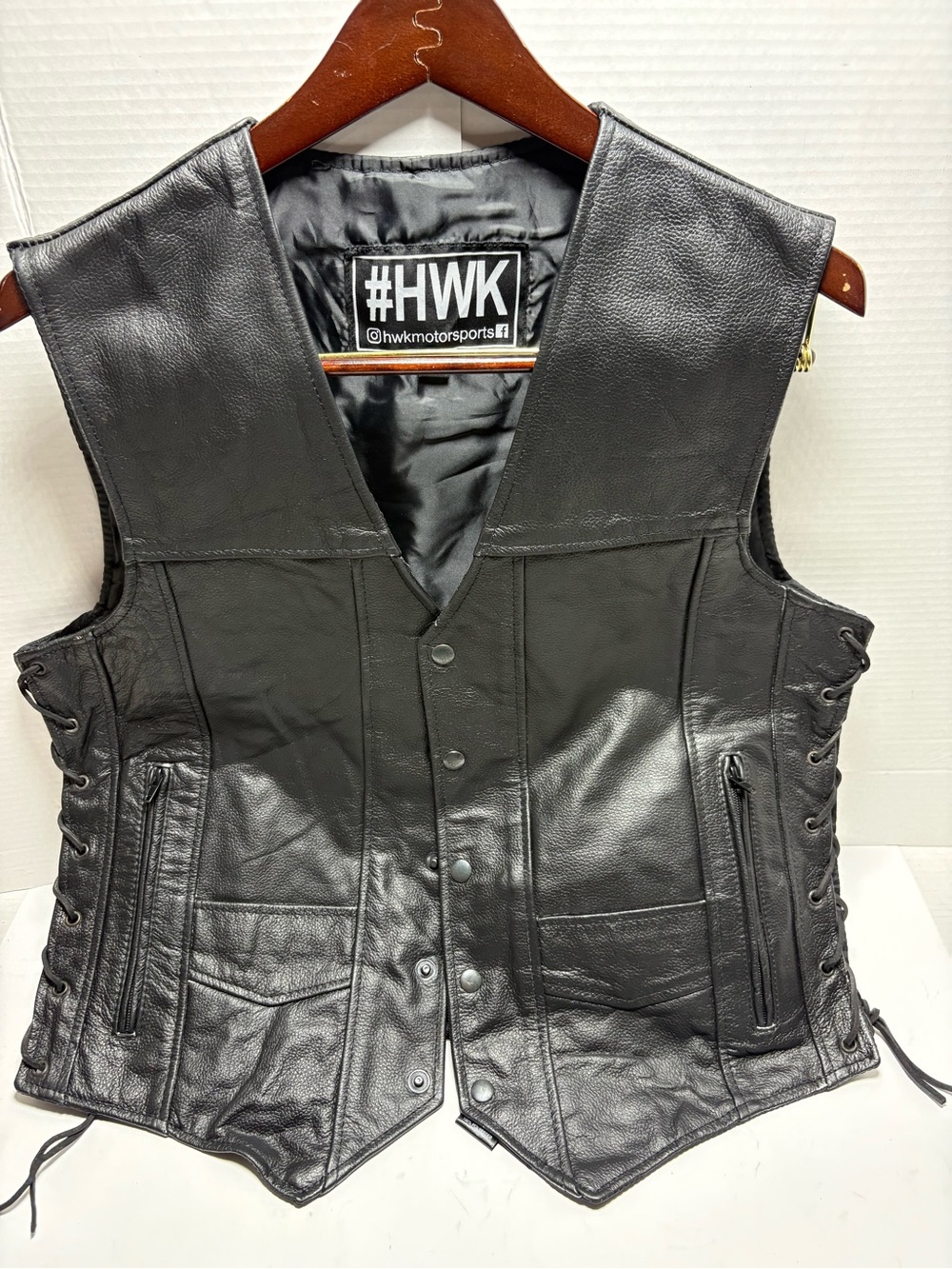 #HWK Men’s Black Leather Motorcycle Vest